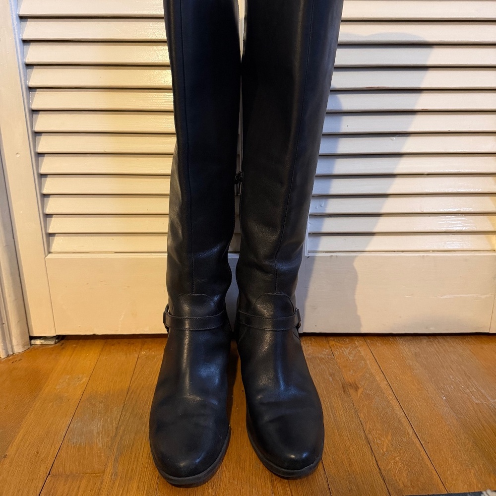 Anne Klein iFlex Black Leather Knee High Riding Boots